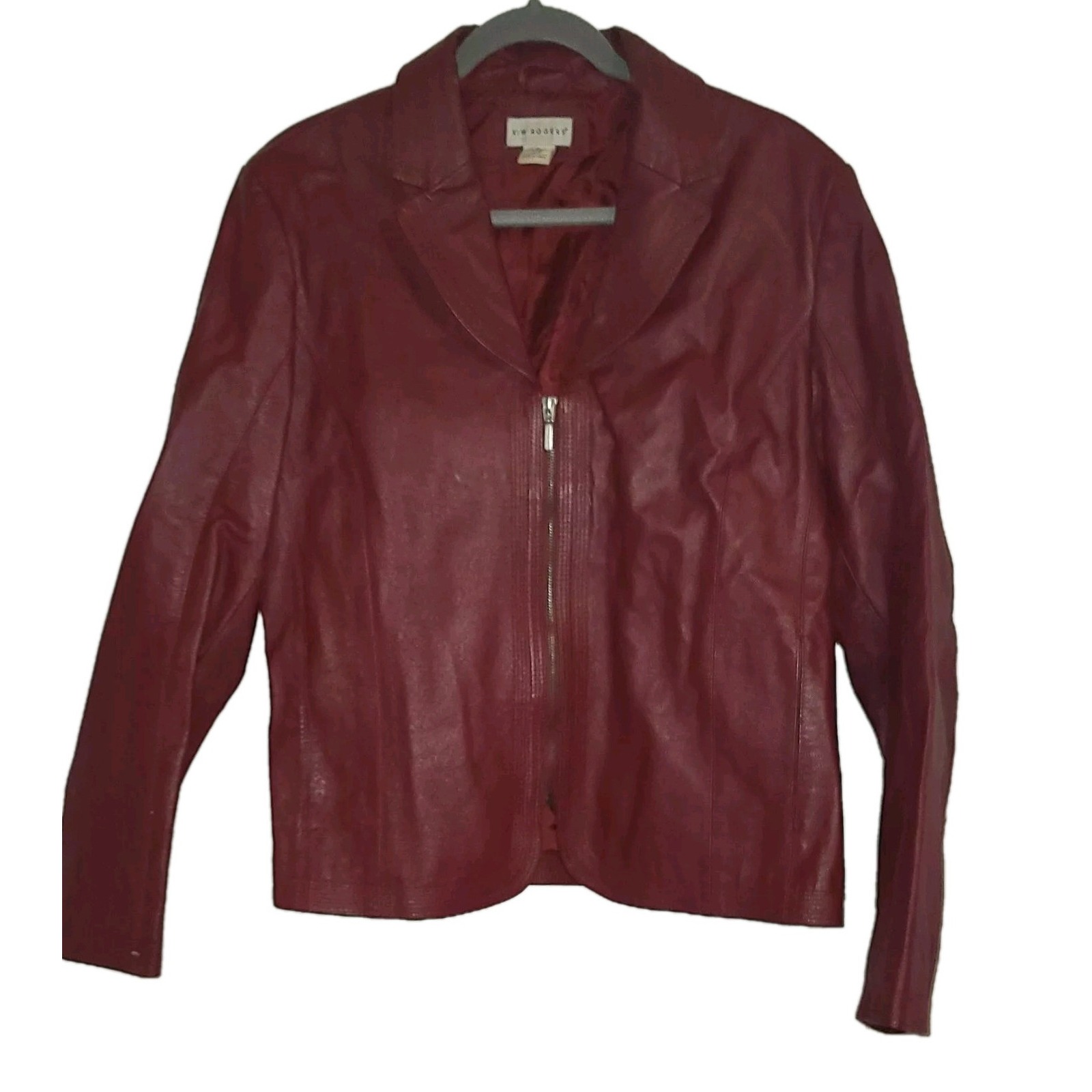 GORGEOUS MAROON Kim Rogers Jacket 100% LEATHER COLLAR STITCH Sz. L Vintage Y2K