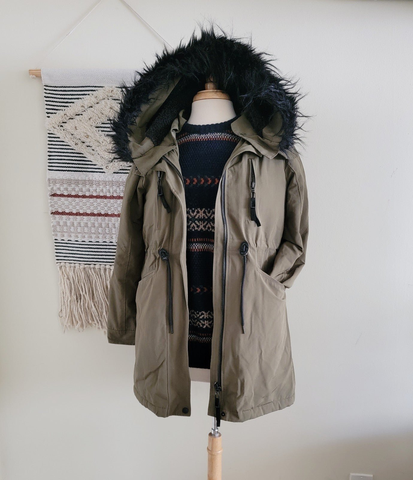 Zara fur hood parka jacket parka coat