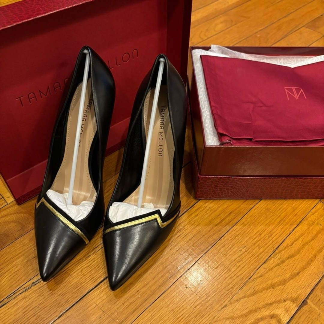 Tamara Mellon Blaze 105 Black & Gold Pumps 40.5