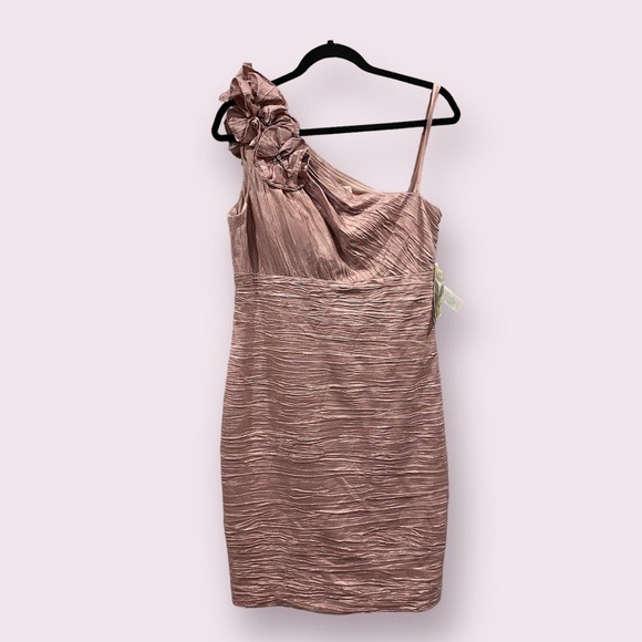 Eliza J. Metallic Textured One Shoulder Bodycon Dress Pink Floral Applique 10