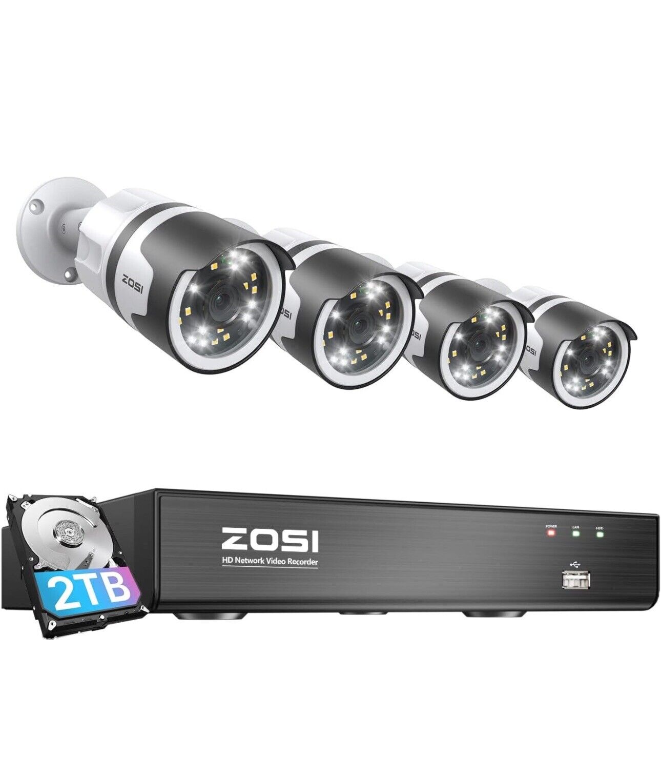 Zosi 8 Channel Security Camera System With 4 Bullet Cameras 2TB Dvr Outdoor