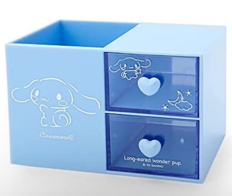 B214 Sanrio Cinnamoroll Plastic Chest Desk Drawer Organizer Pen Stand Blue Clear