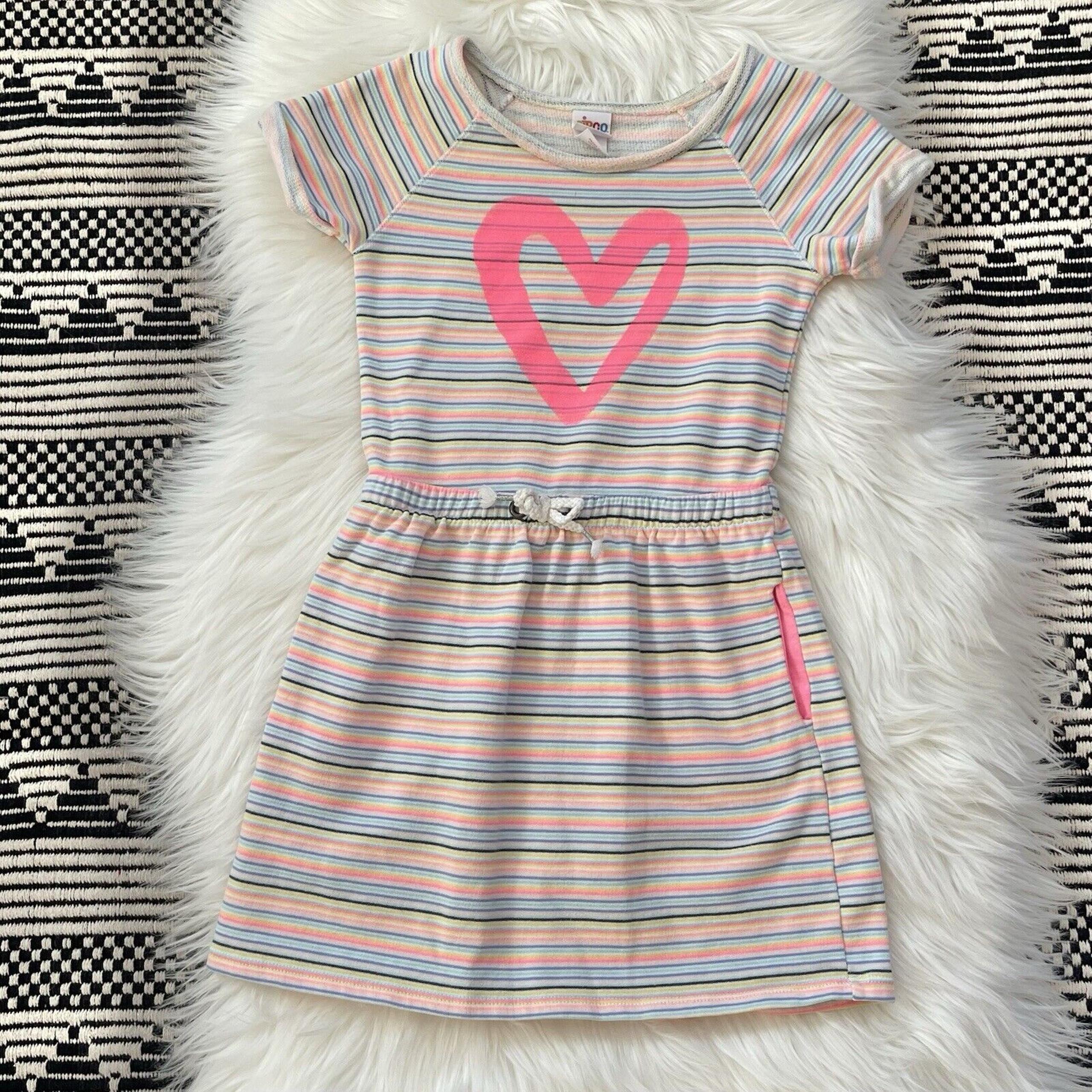 Circo Girls Shirt Dress Size Medium 7/8 Striped Drawstring Waist Heart