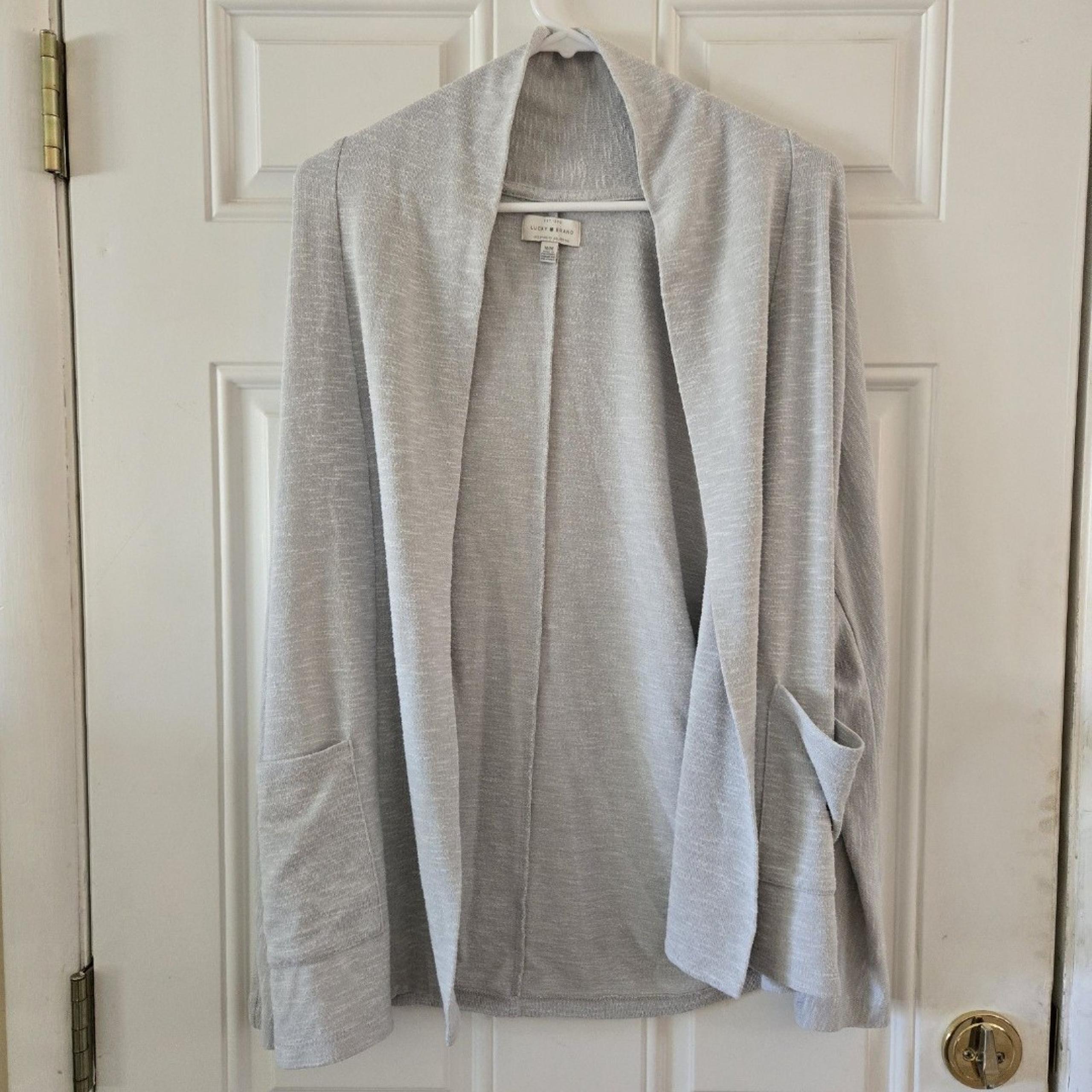 Lucky Brand Sweater Womens Size Medium Open Front Cardigan Gray With Pockets