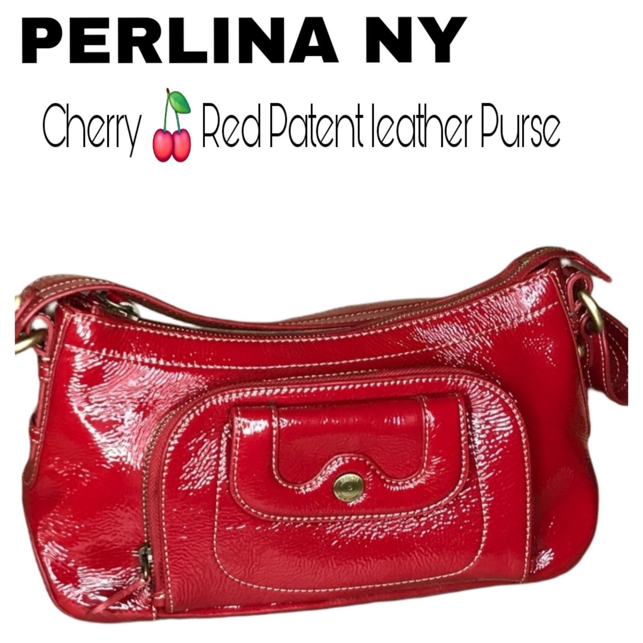 PERLINA patent leather cherry red bag vtg excellent 12x9x5