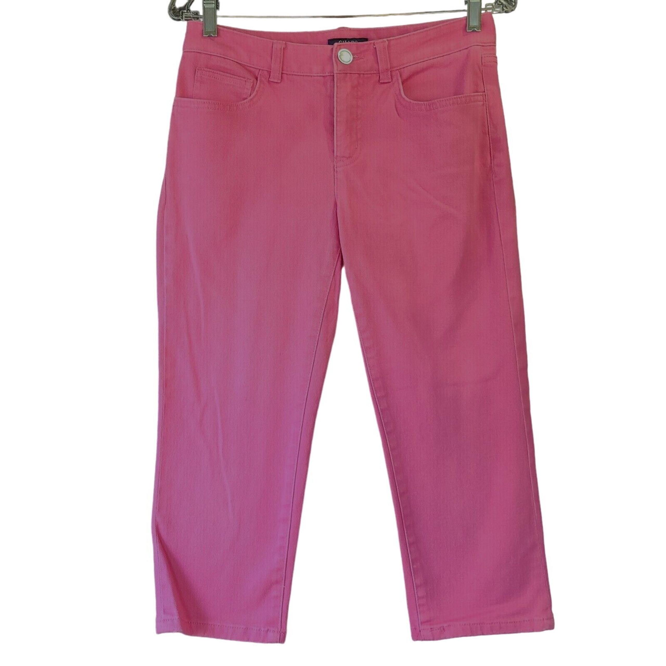 Chaps Womens Capri Pink Size 4 Cotton Blend Button Zip Closure Pockets Stretch