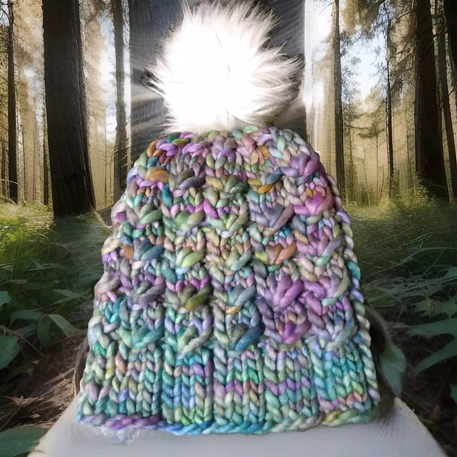 Hand Knit Hat/Beanie Malabringo Indiecita Merino Wool Yarn With White Pom-pom