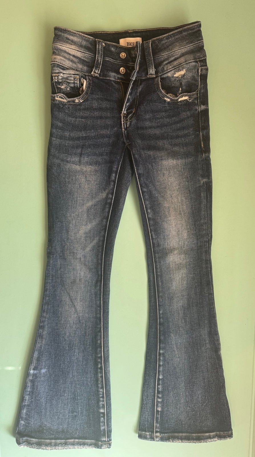 BKE Blue Bootcut Girls Size 7 Jeans. Adjustable Waist. Vintage Fading