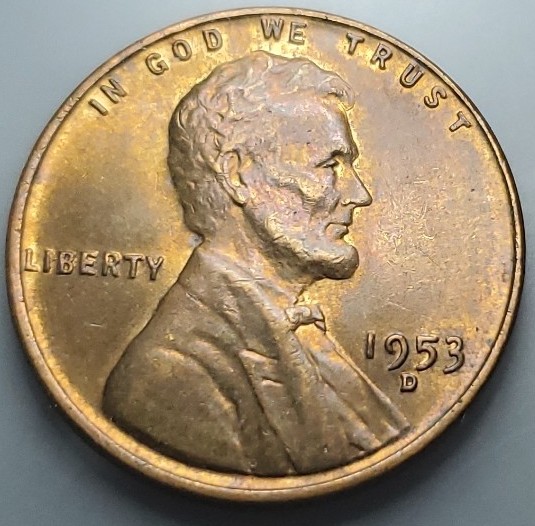 1953 D Redbrown toned Lincoln wheat small cent penny coin USA 1c 1953 D Redbrown toned Lincoln wheat small cent penny coin USA 1c