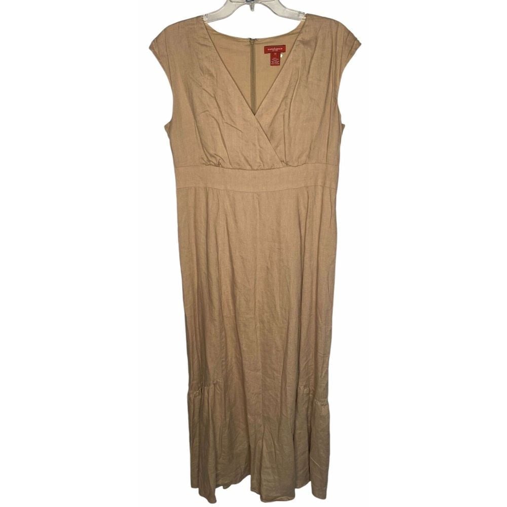 Sundance dress women's size 12 beige tan sleeveless linen/cotton blend lined