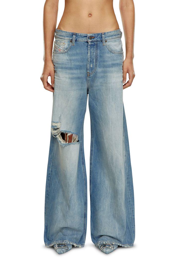 Light blue denim wide-leg pants