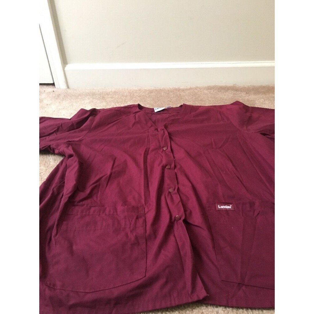 Landau Unisex Adult Snap Front Short Sleeve Scrub Top Size 3XL Burgundy