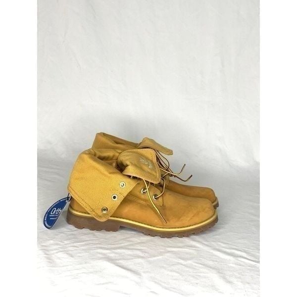 Timberland Leather Textile Boots Roll Top Model A13ST 379 Tan wmn Size 6 /boys 4