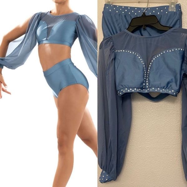 Patrick J designs dance costume solo blue custom Amara 2 piece rhinestone MA