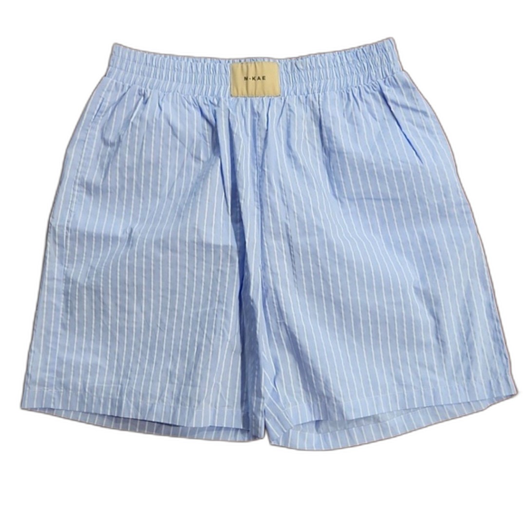 M.KAE Striped Hurley Shorts, Light Blue/White, Size M