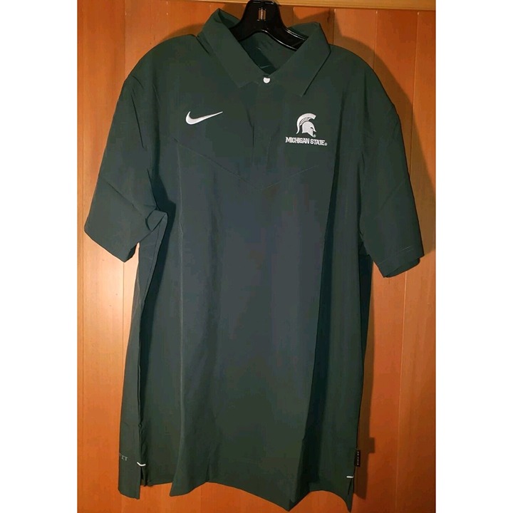 Nike MiCHIGAN STATE Spartans Dri-Fit On-Field Coach Green Polo Shirt Men's Sz XL