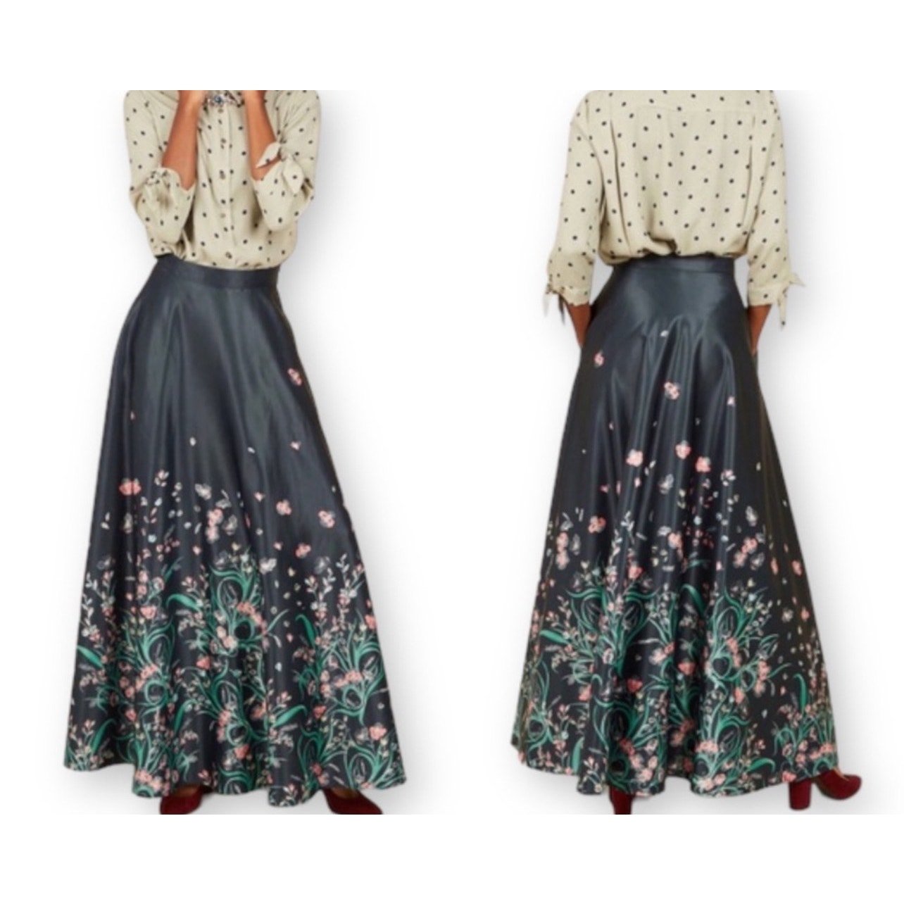 Mod Cloth Navy Floral Arose Such A Classic Skirt Maxi with Pockets Size Small