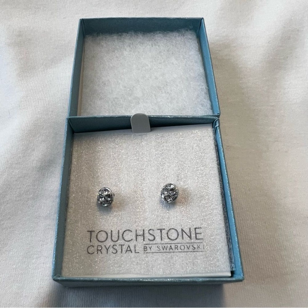Touchstone Crystal by Swarovski Diamond Stud Earrings / Pearl backings NWT