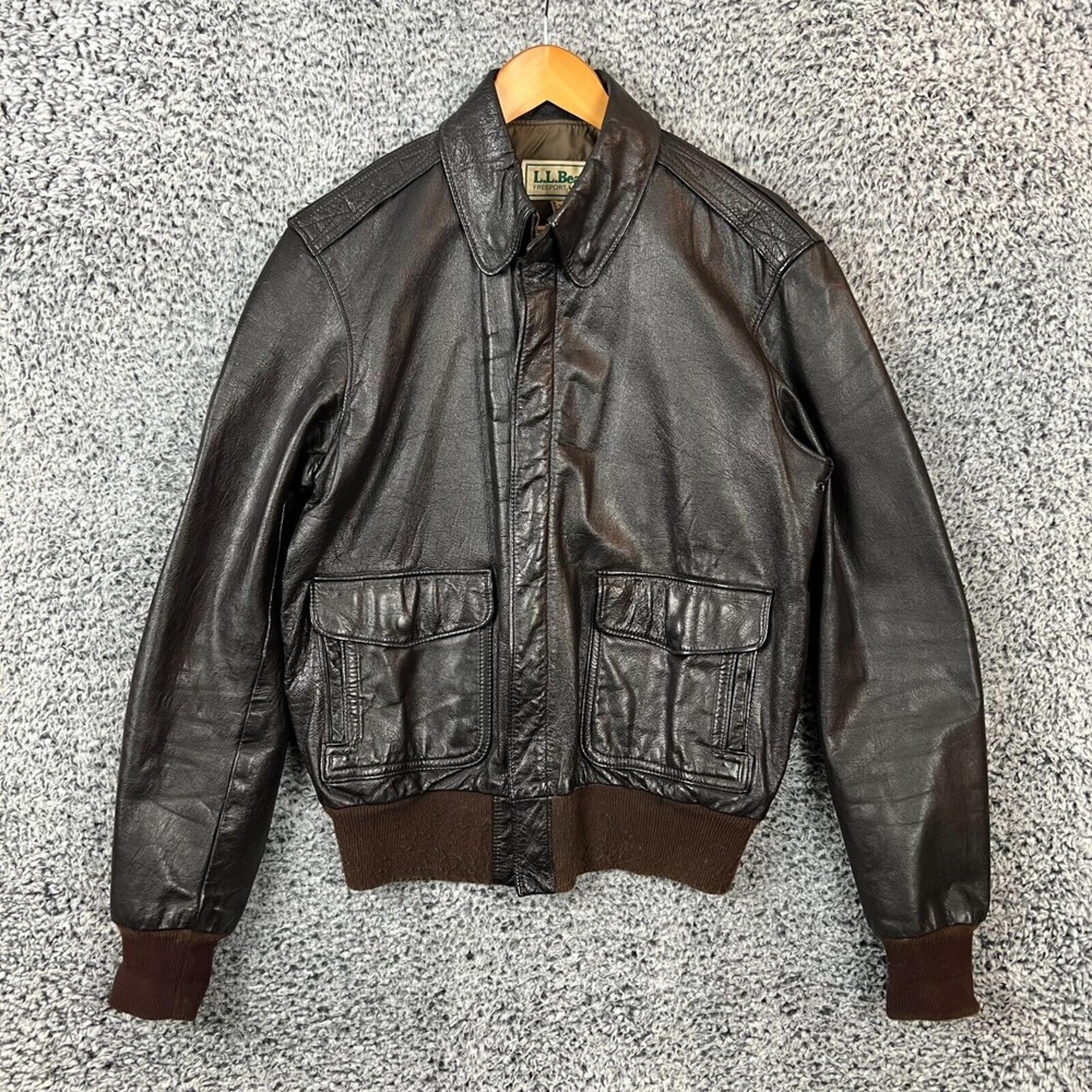 Vtg LL Bean Jacket Mens 40 Brown Goatskin Leather Bomber Alpha G-1 Flight USA M