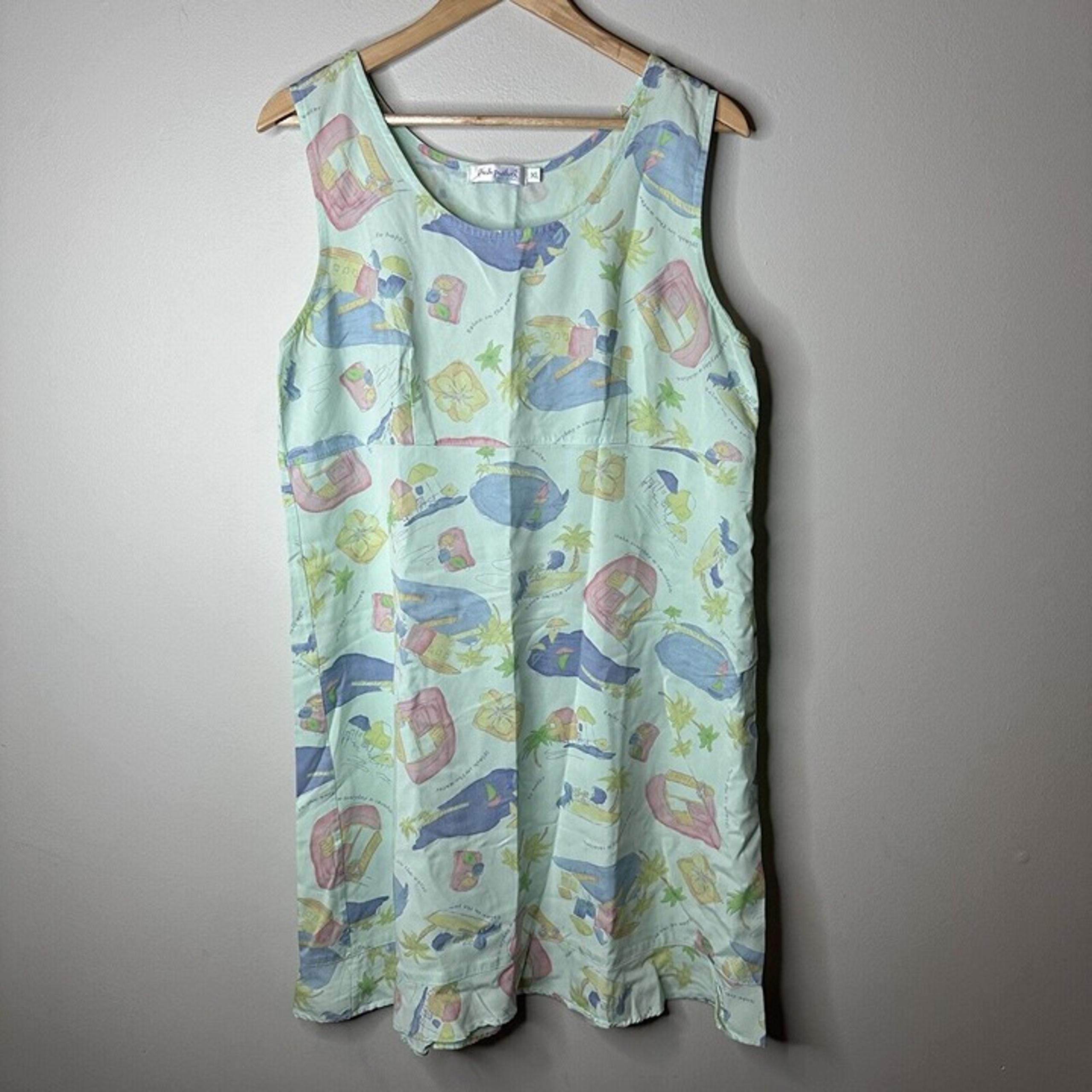 Fresh Produce Womens Blue Green Tropical Floral Short Sleeve MIDI Dress Sz XL