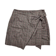 Wilfred Light Gray & Pink Plaid Wool Dorine Wrap Front Skirt