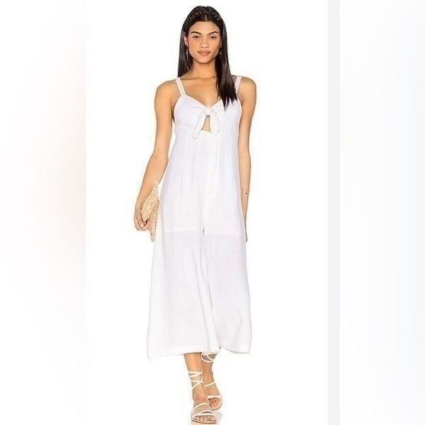 Lioness Fresco Jumpsuit Womens Sz M White Linen Blend cut out front tie Chambray