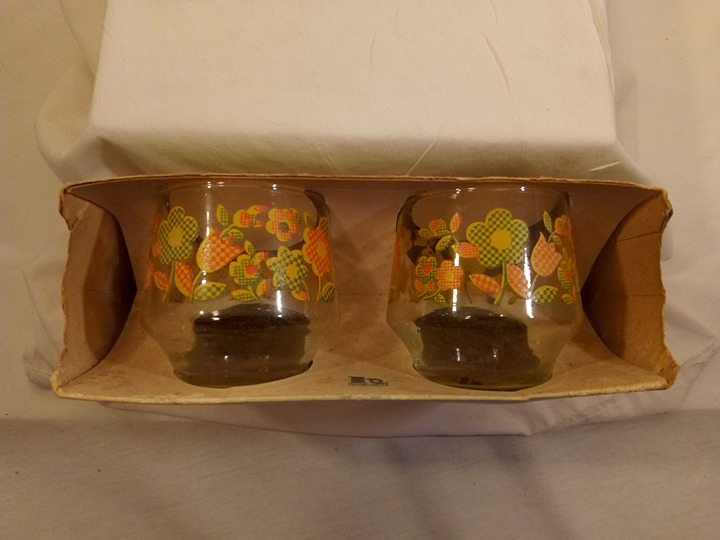 Vintage Set of 4 Hazelware by Brockway Glass Co Rockport Floral Glassware NIB