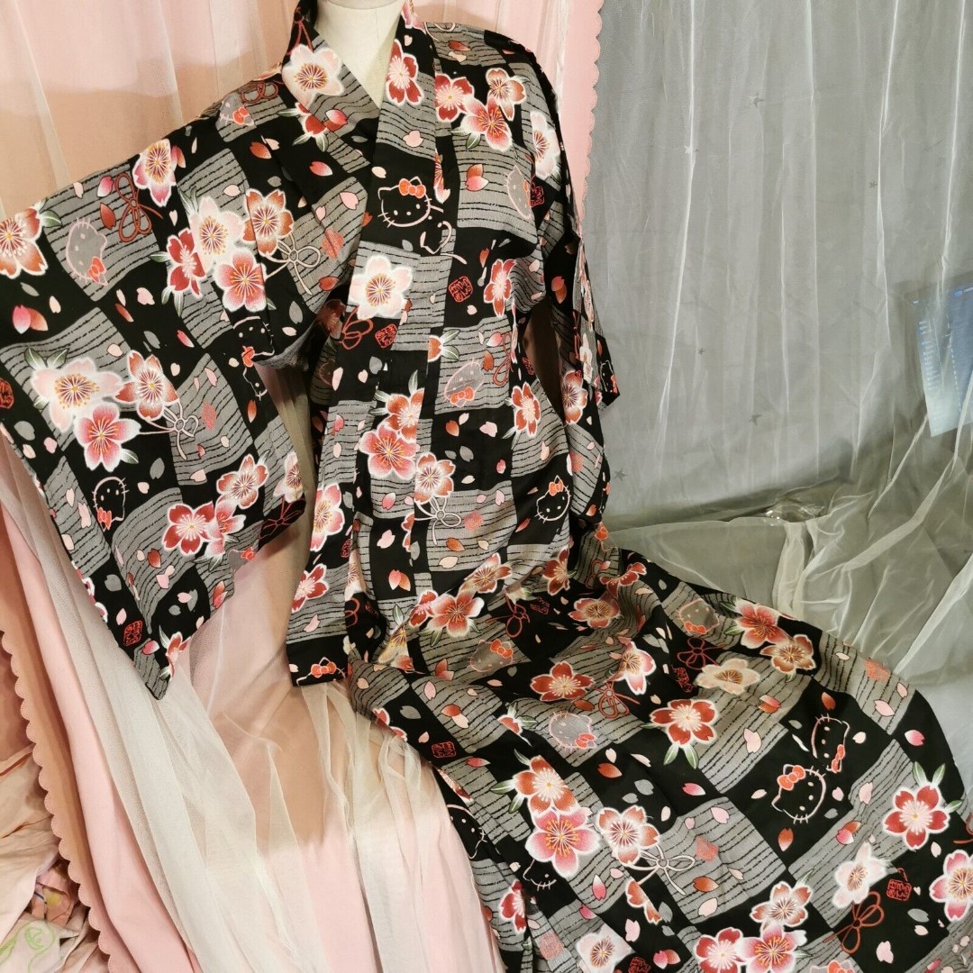 Hello Kitty Yukata 2009 Sakura Sanrio Kimono Cosplay Lolita Y2K Cute Pink Barbie