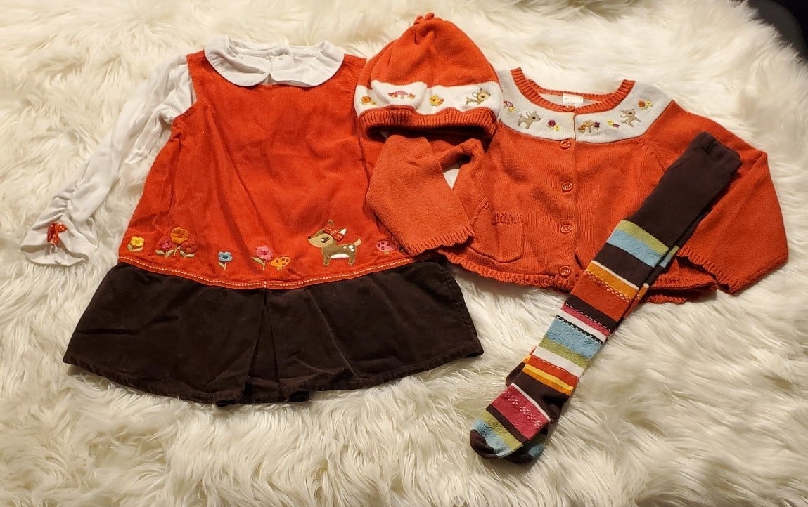 Gymboree Woodland Friends 3T Dress Sweater Hat Tights Deer Outfit Set