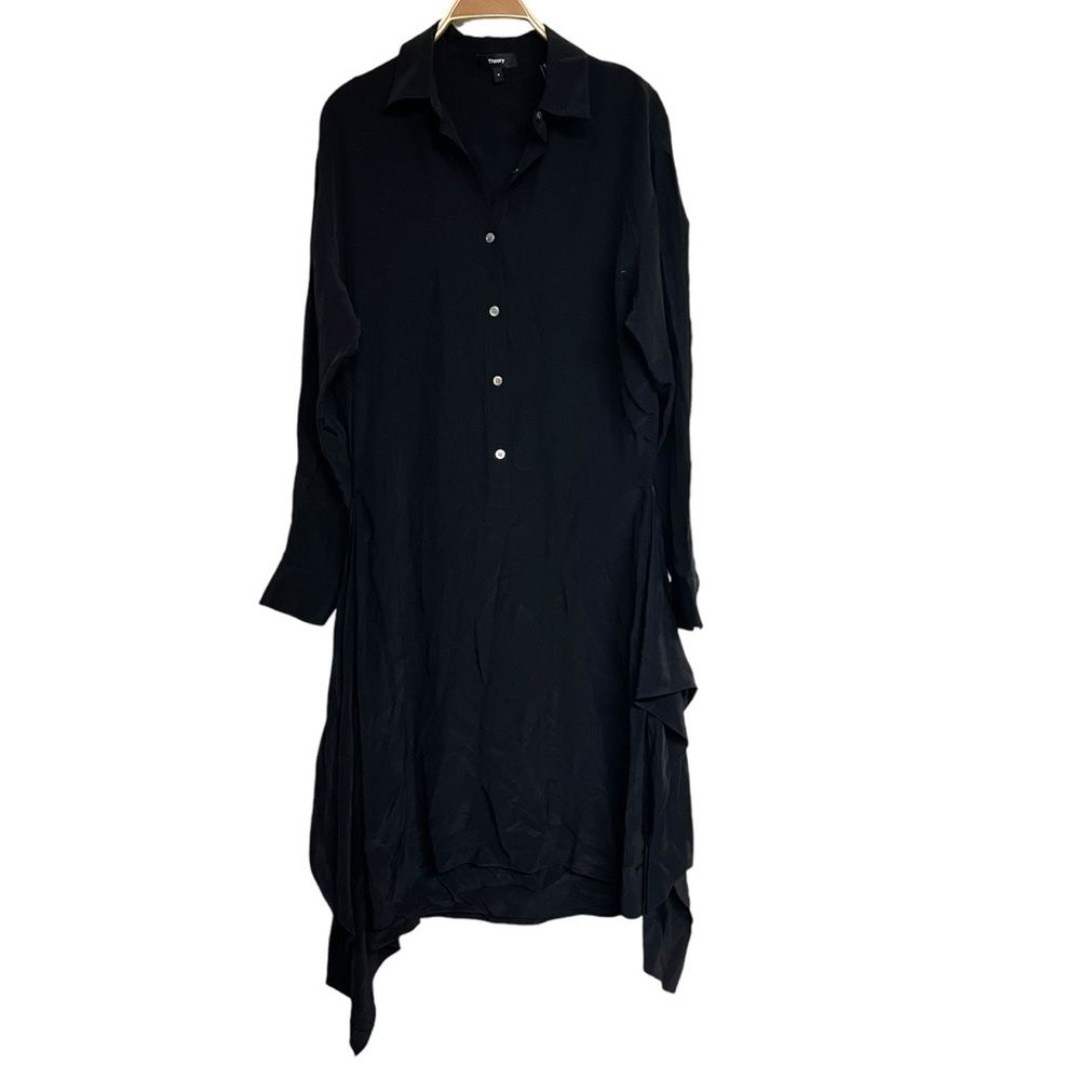 New Theory Draped Cady Black Shirt Dress