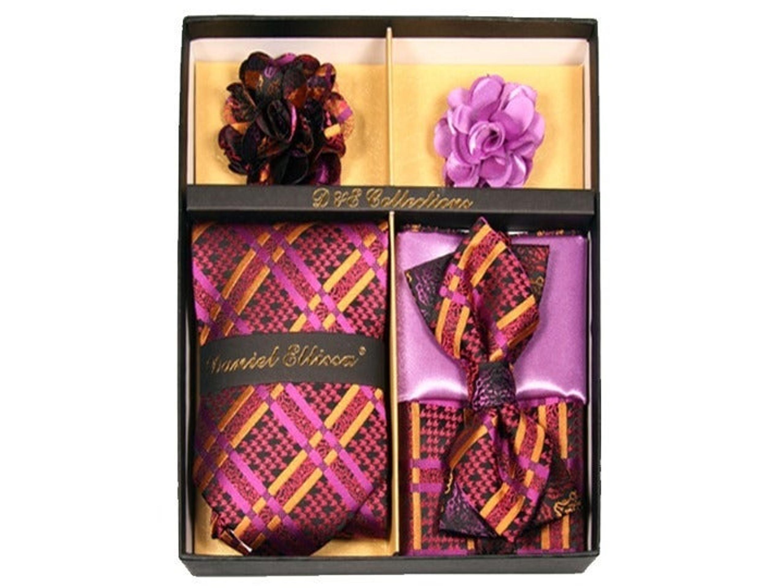 6 Piece Purple Pink Gold Necktie & Bow
