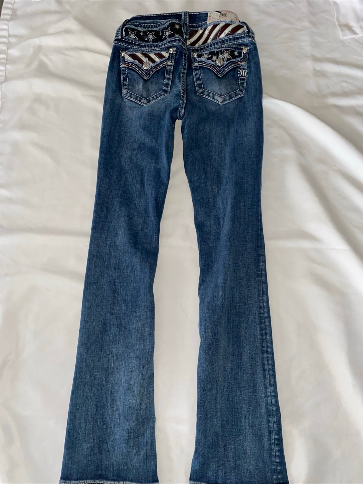 Vintage Y2K Miss Me Mid-Rise Boot Cut Stars Stripes Detail Pockets Size 26