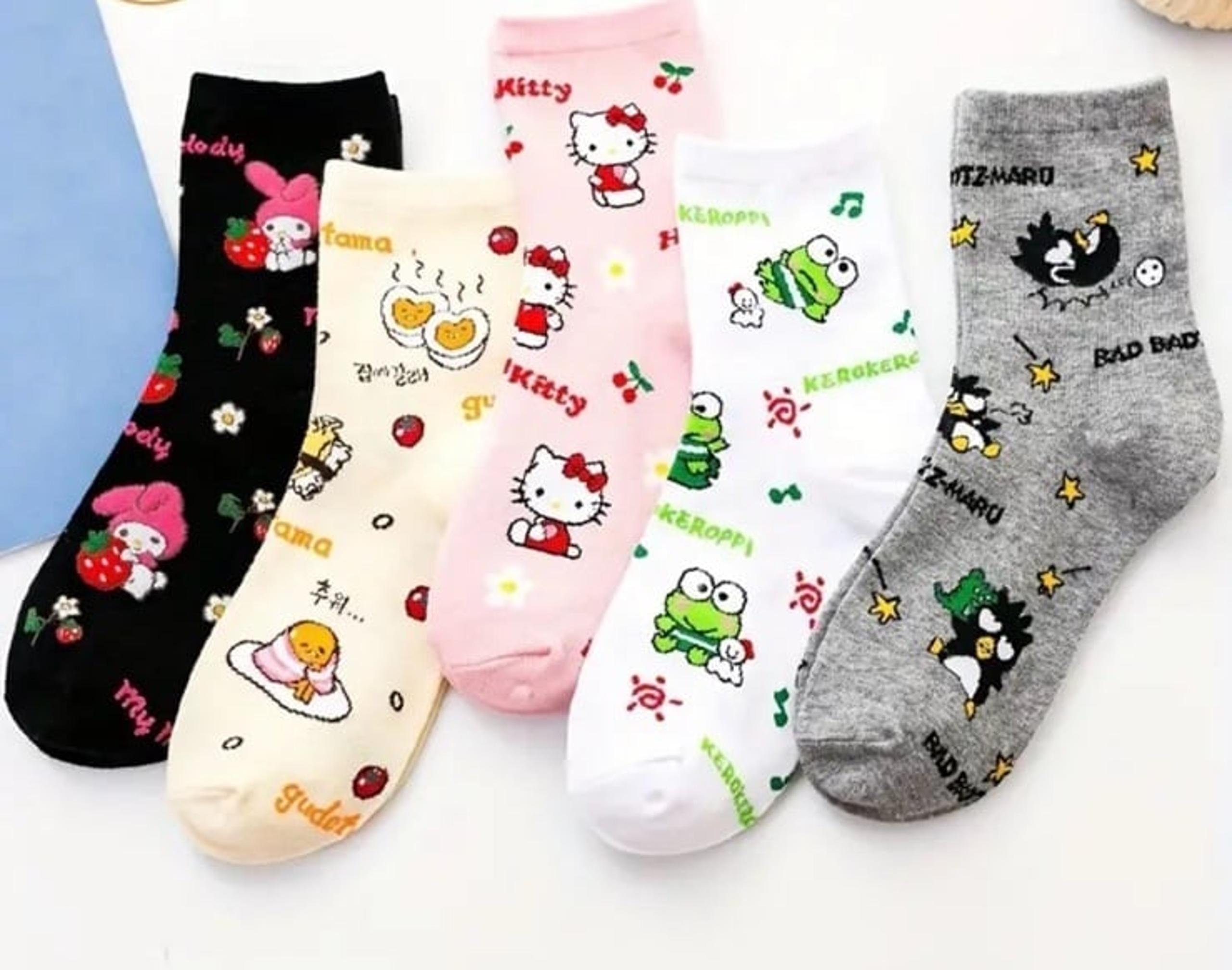 5 pairs of Sanrio socks  lazy egg batz maru keroppi hello kitty melo