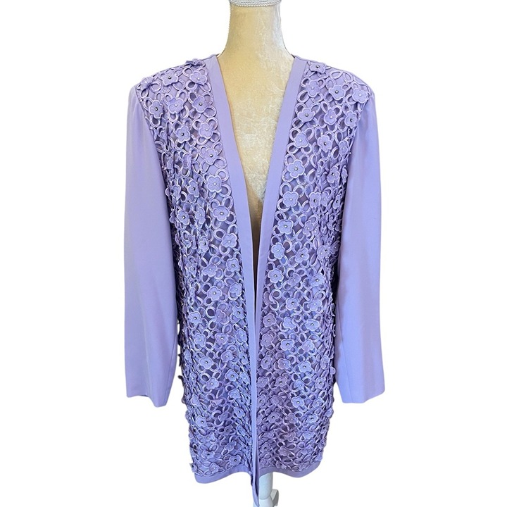 VTG Ben Marc International Purple Floral Pearl & Rhinestone Detail Jacket SZ 16