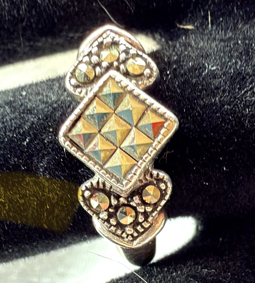 925 Sterling Silver Vintage Real Marcasite Gemstone Ring Size