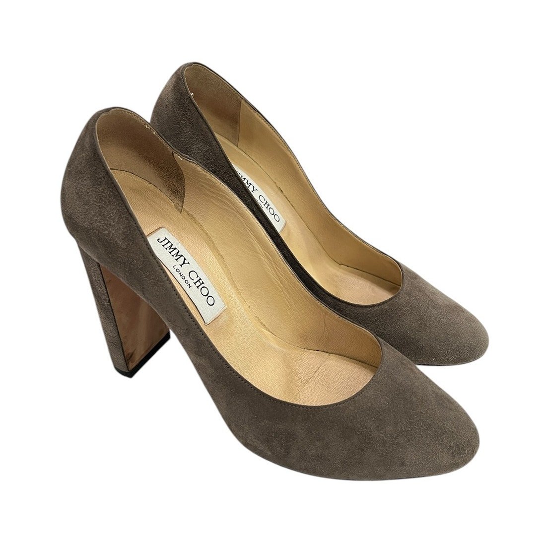 Jimmy Choo Suede Billie Round Toe Block Heel Pumps in Gray size 40 (US 10)
