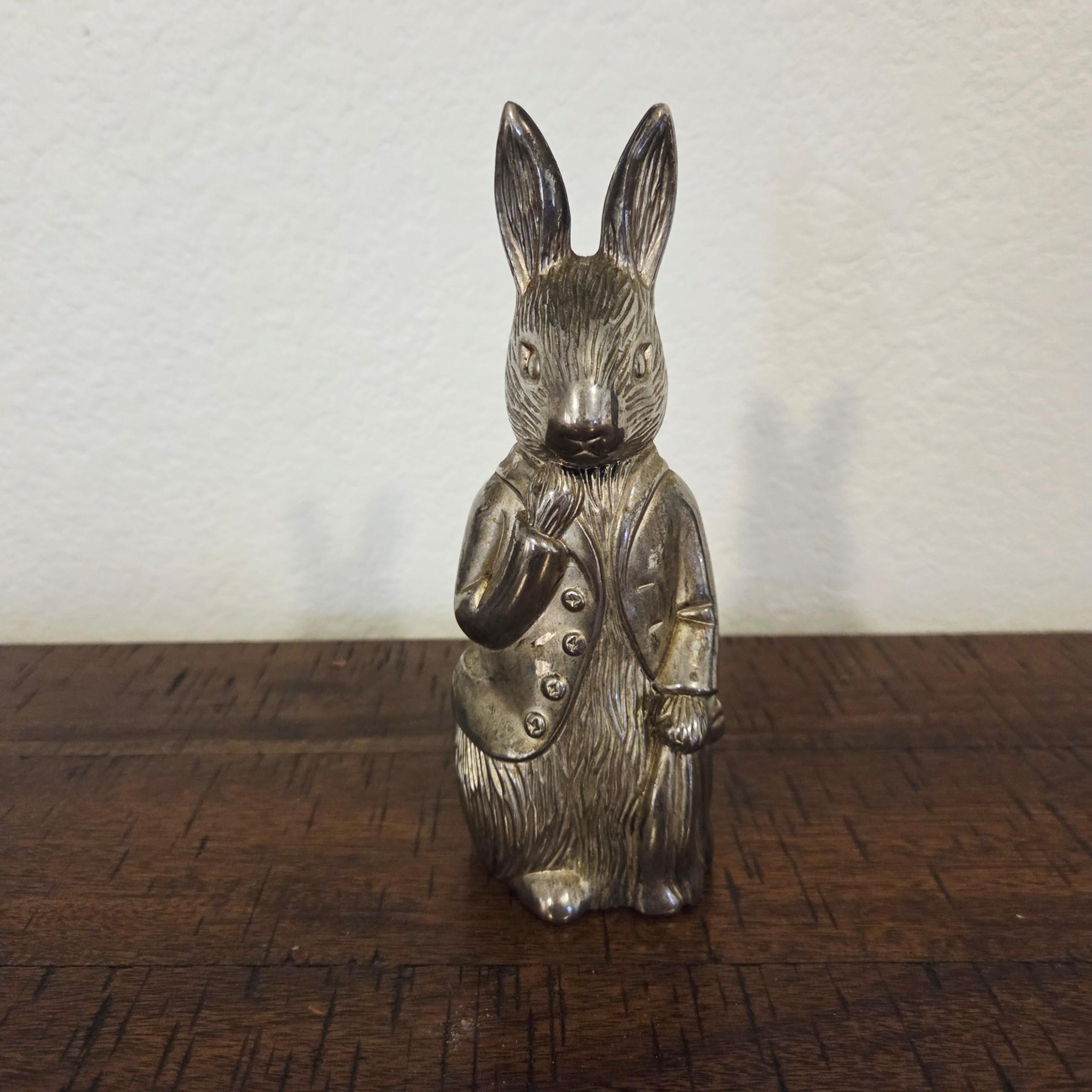 Vintage Peter Rabbit Figure Silver Metal Coin Bank F.Warne & Co Godingcer Bunny