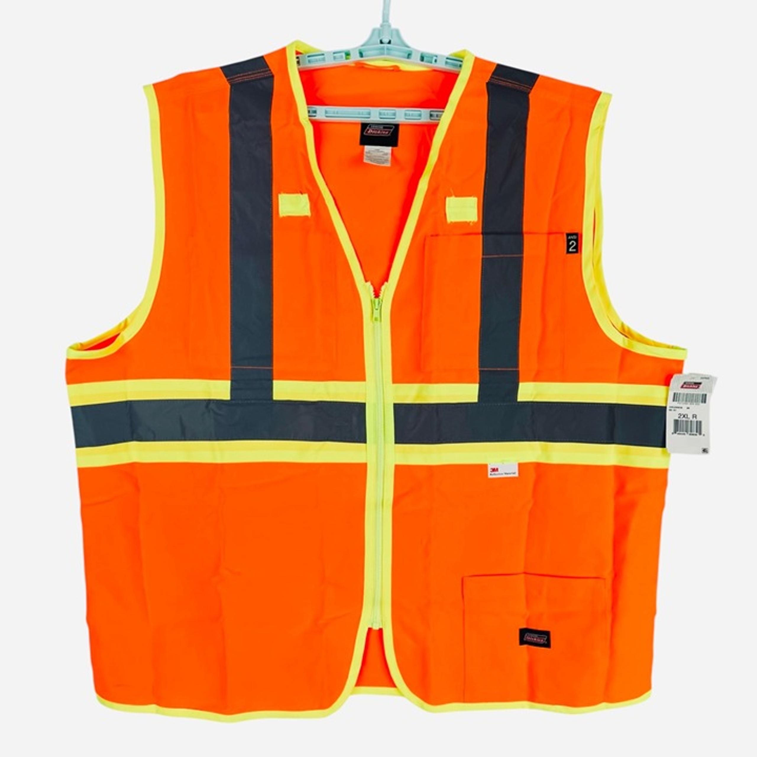 Genuine Dickies Men's High Visibility Reflective Orange Yellow Vest Size 2XL NWT