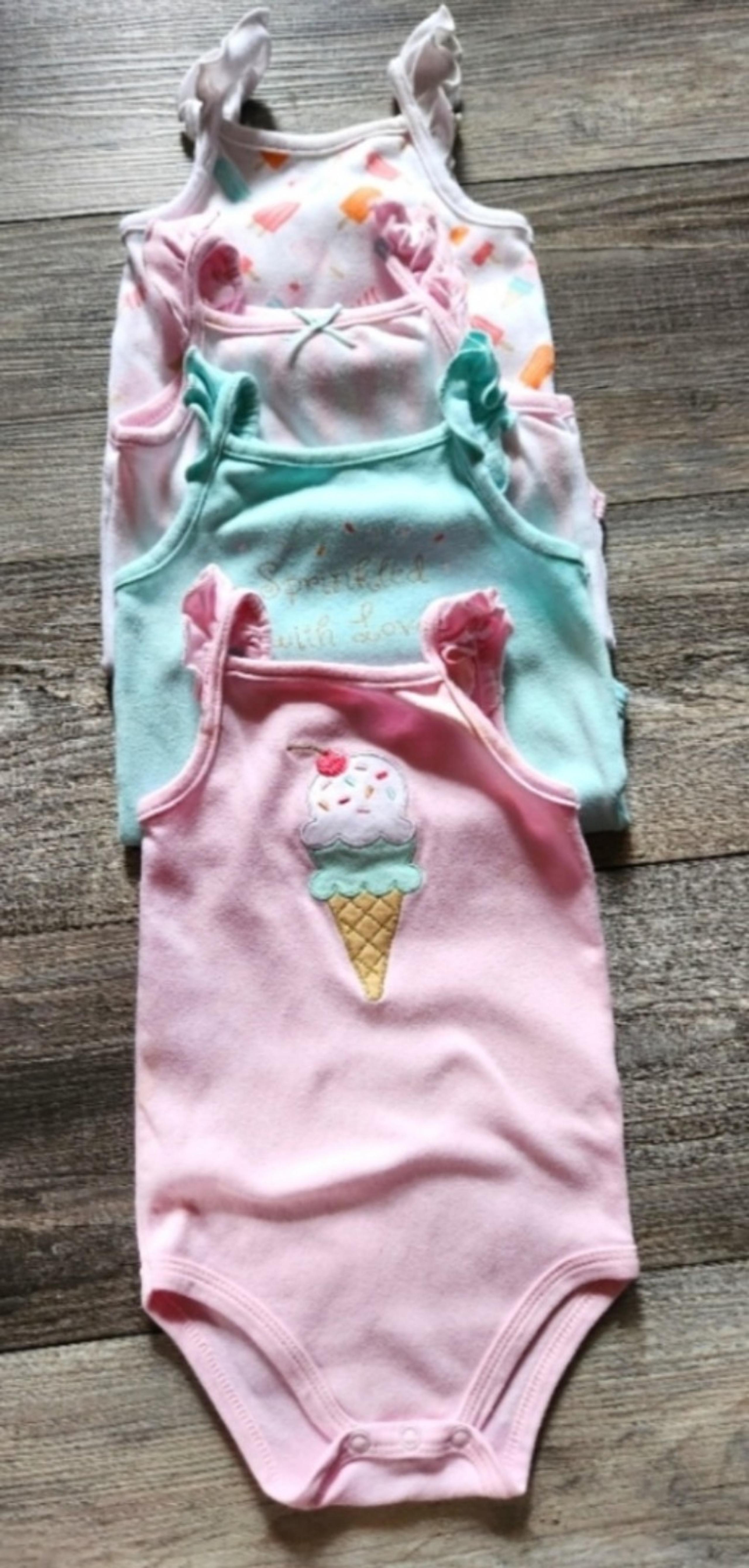 Hudson Baby Infant Girl Cotton Sleeveless Bodysuits-Ice cream