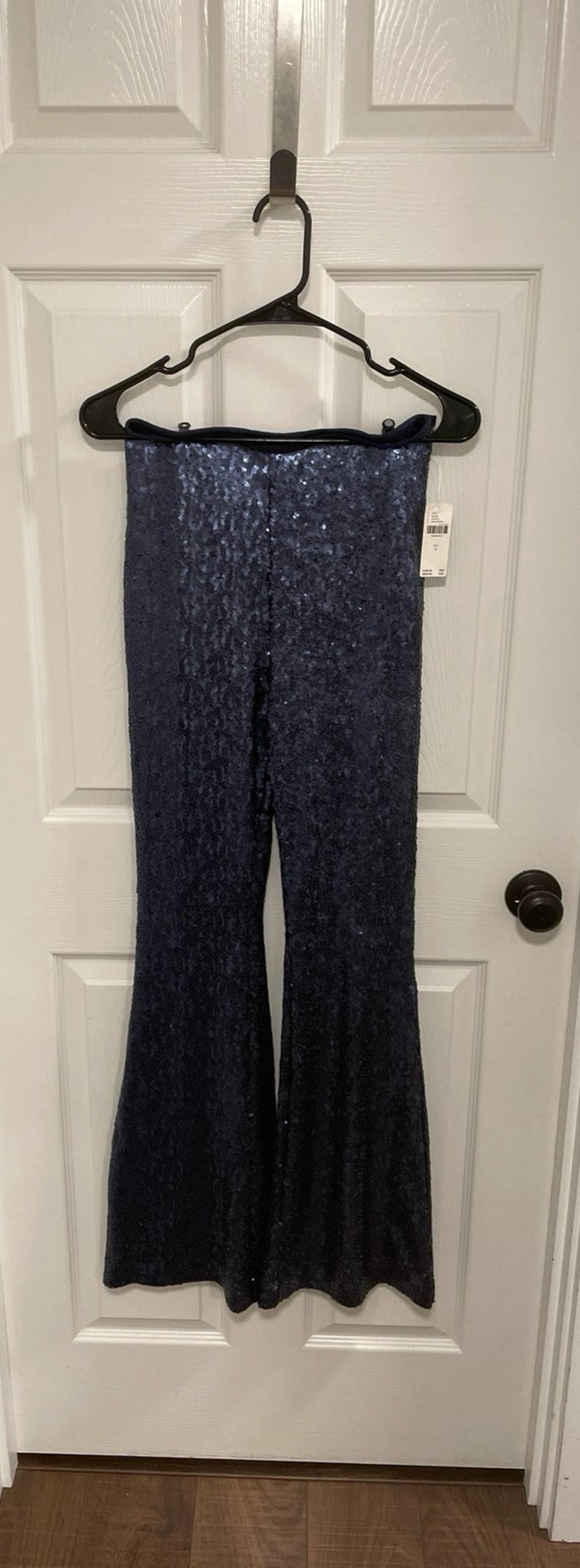 Anthropologie blue sequins bell bottoms size 4