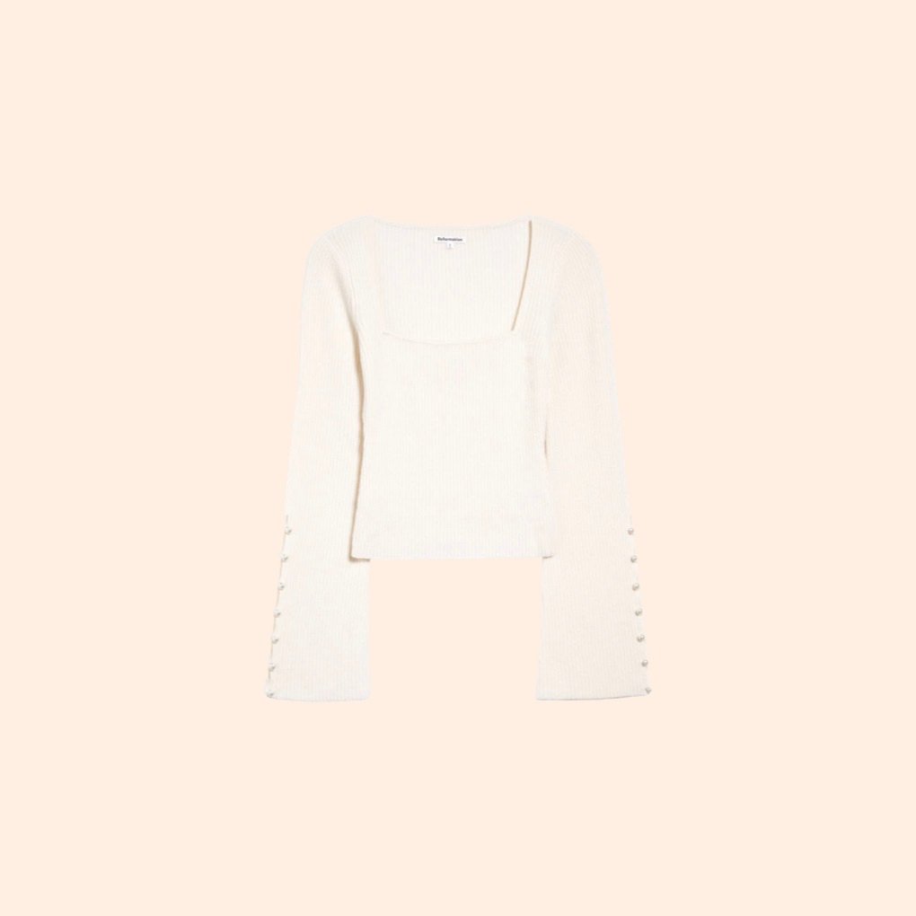 Reformation Emanuele Cashmere Novelty Button Sweater (Gossamer)
