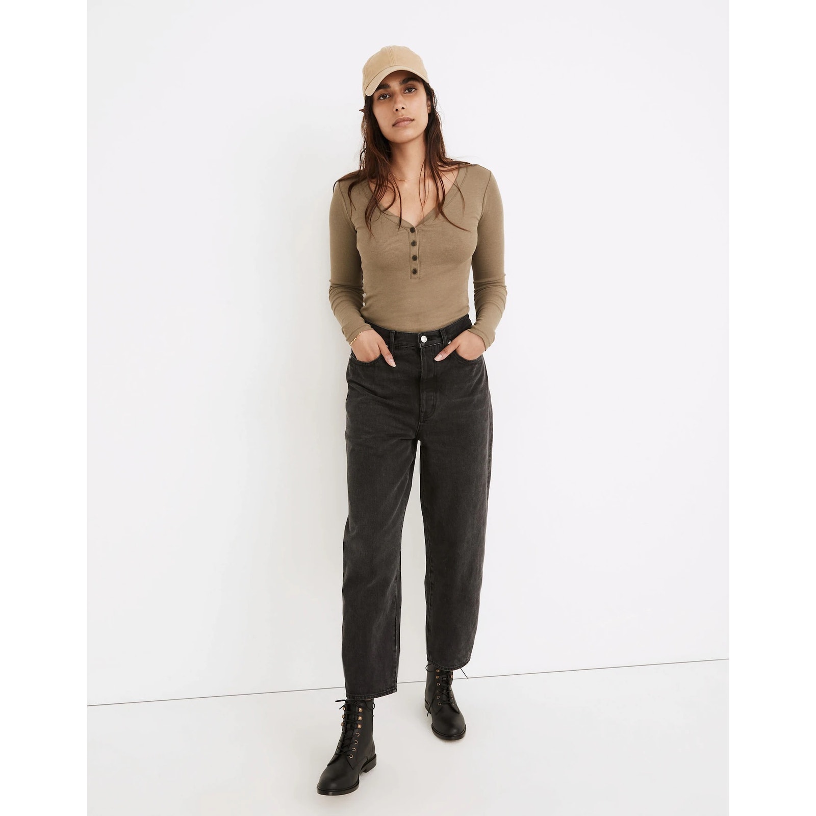 Madewell Rigid Cotton Balloon Denim Jeans in Noll Wash Black Size 24