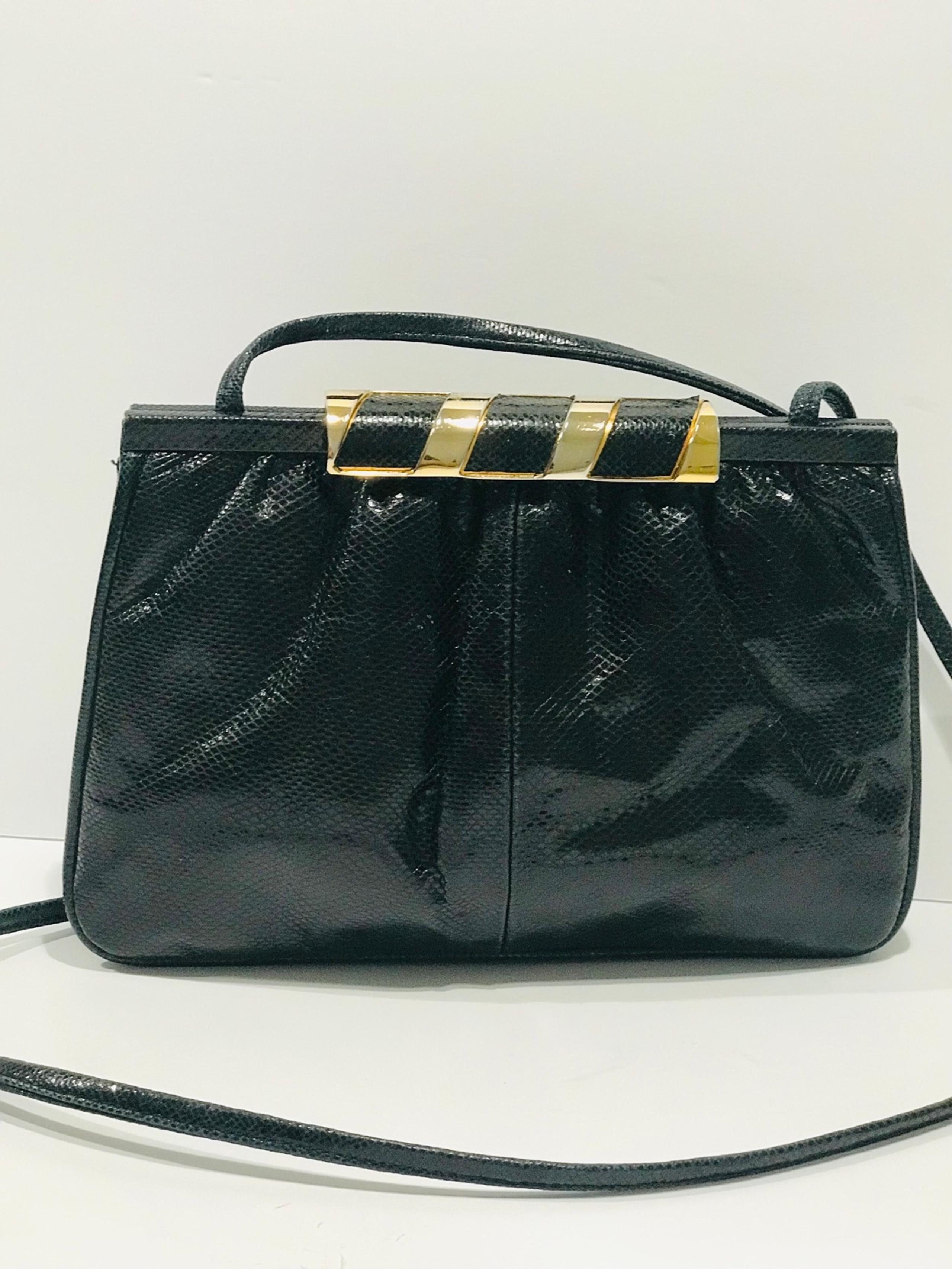 Vintage Susan Gail Black Printed Leather Clutch Bag. Beautiful vintage evening b