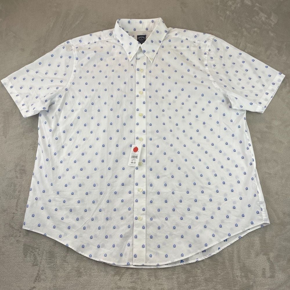 Brooks Brothers Shirt Men 2XL White Sail Boats Embroidered Short Sleeve NWT 98