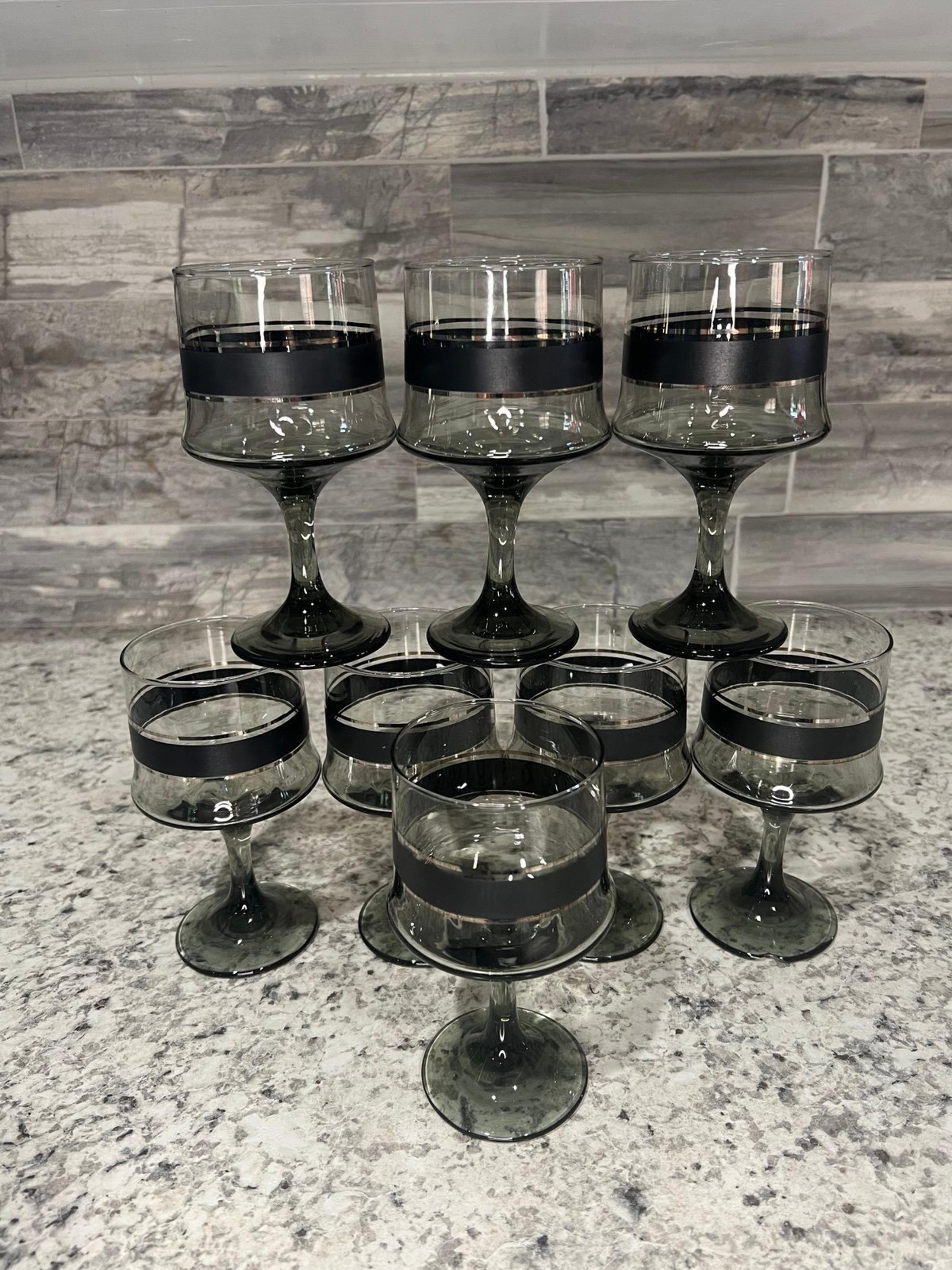1970s Libbey smokey glass set of 8 juice / wine glasses, vintage juice glasses