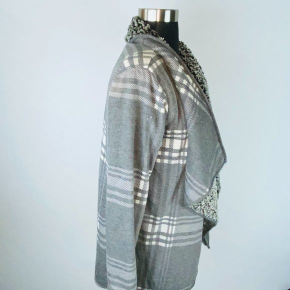 Thread & Supply Gray Windowpane Plaid Cardigan