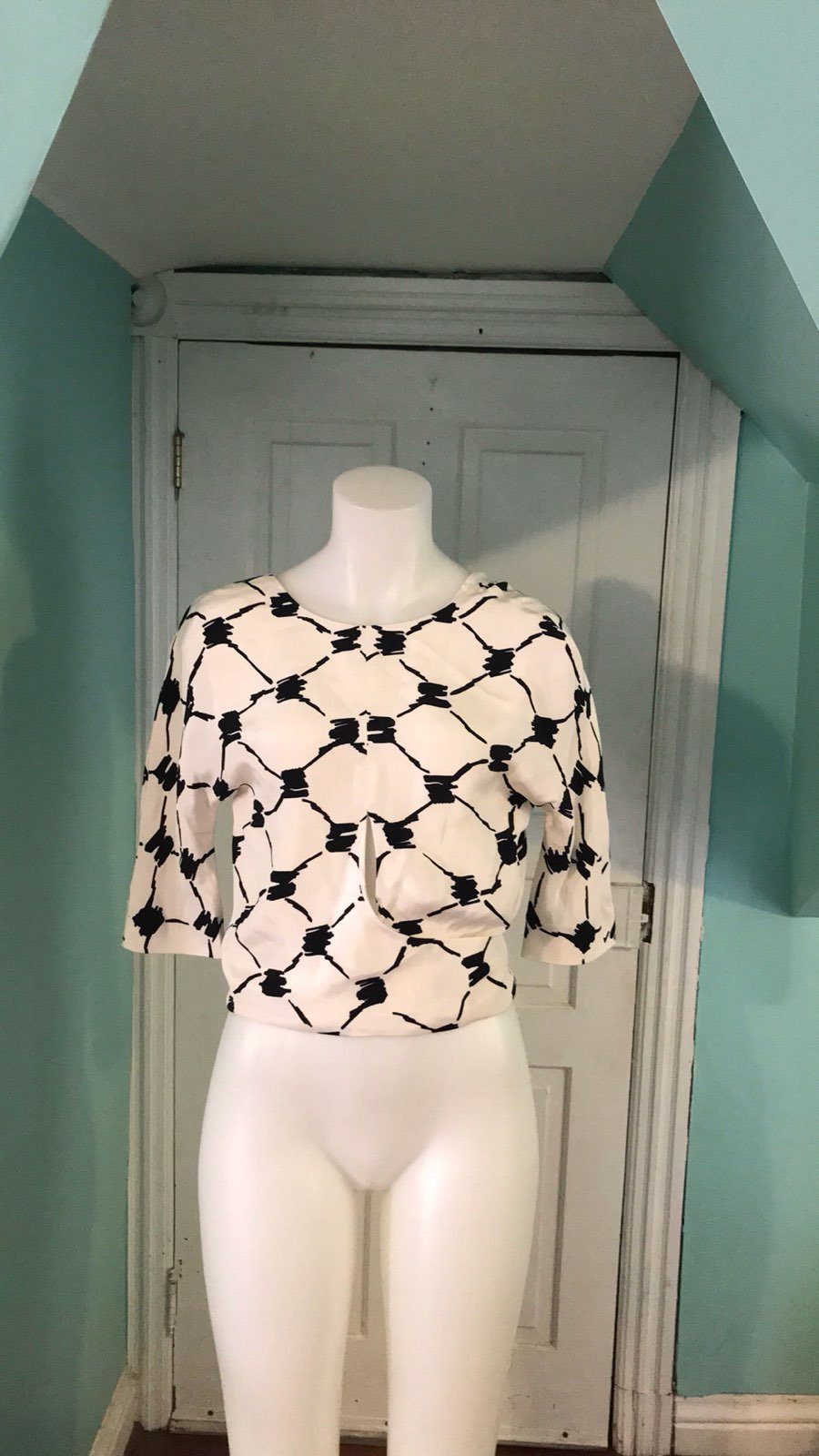 Balenciaga Black & White Silk Top Sz4