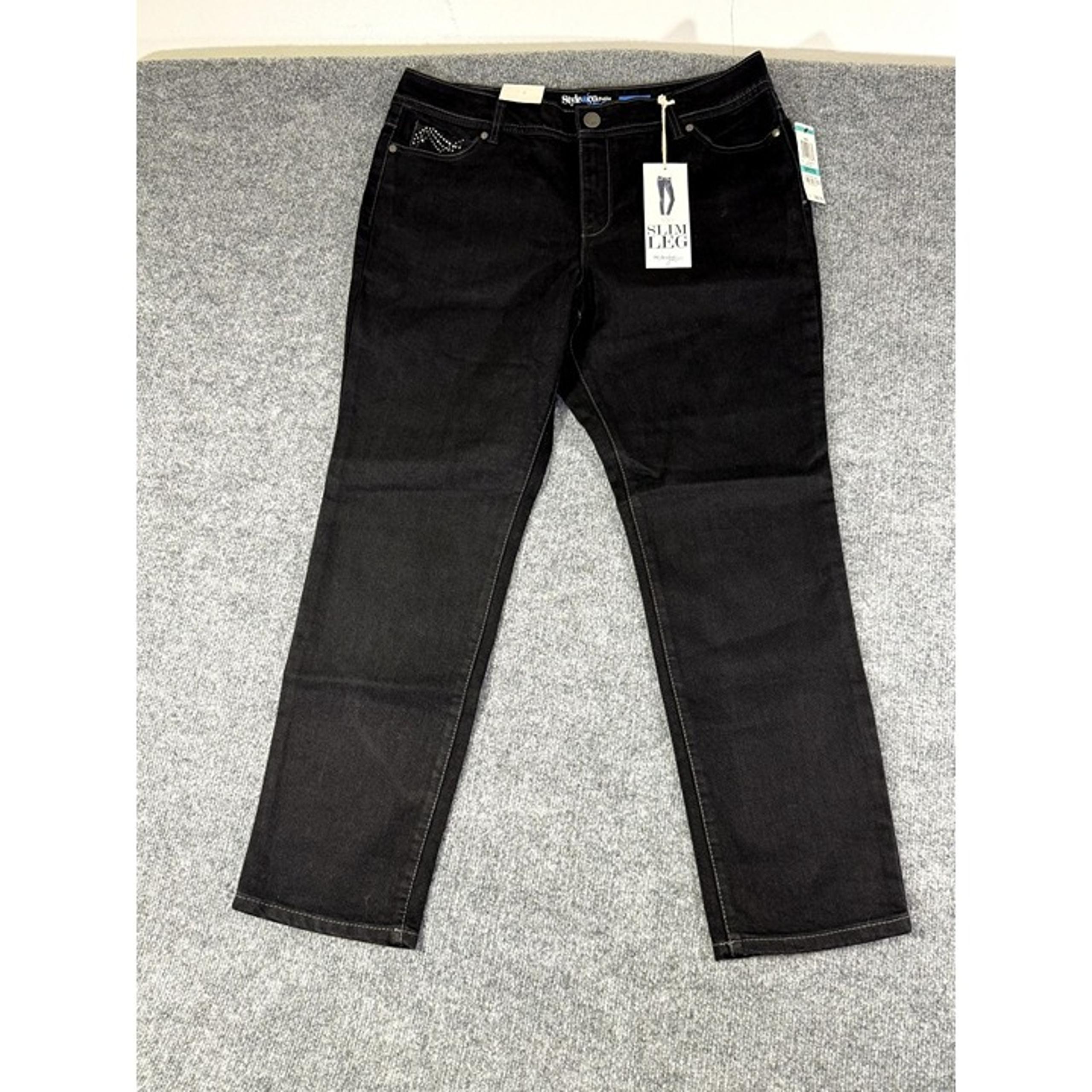 Petite womens 16P black Denim Rhinstone jeans slim leg NWT - Style & Co