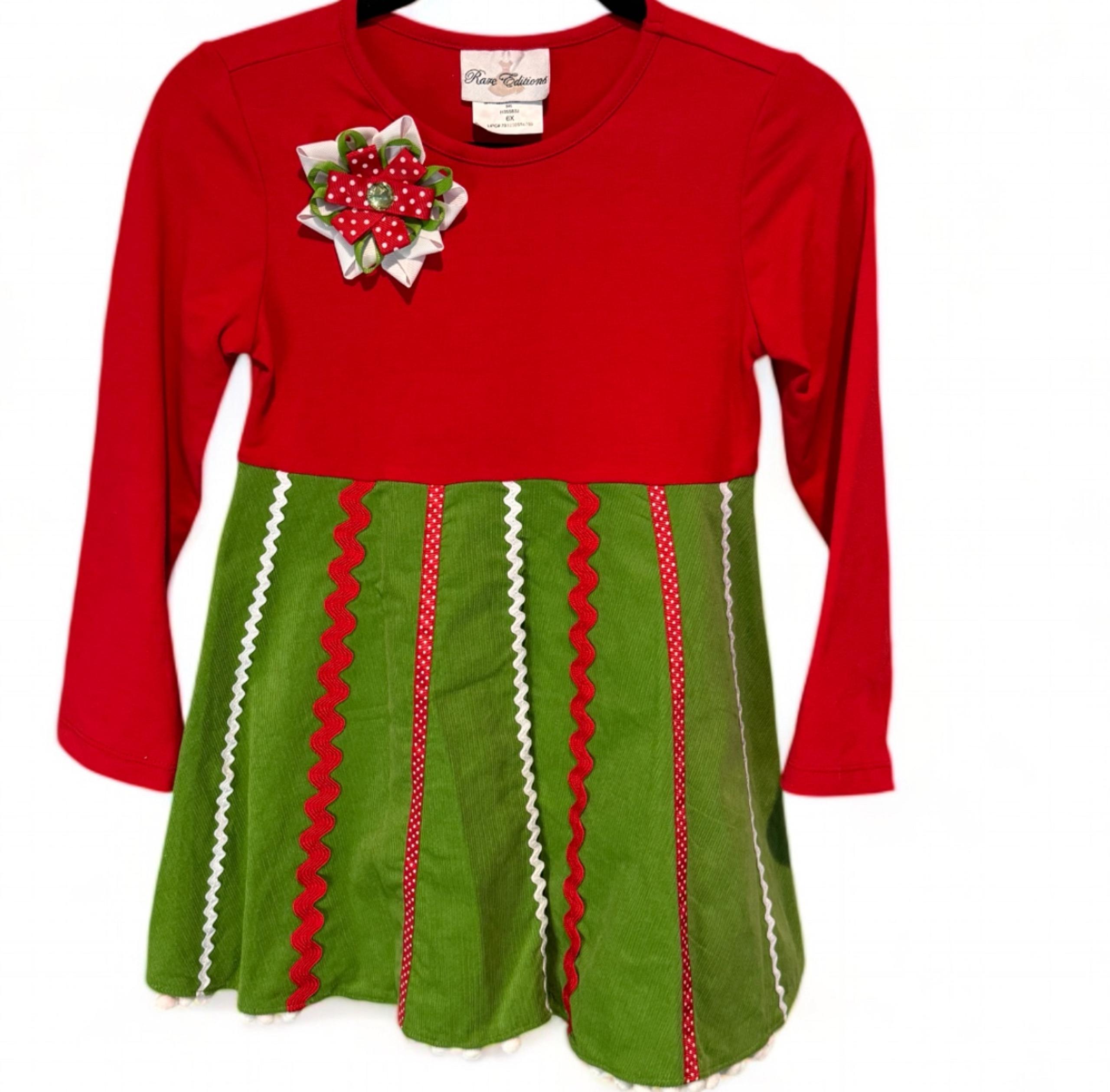Rare Editions Girls 6X Red Polka Dot Christmas Dress w/ Bow Accent