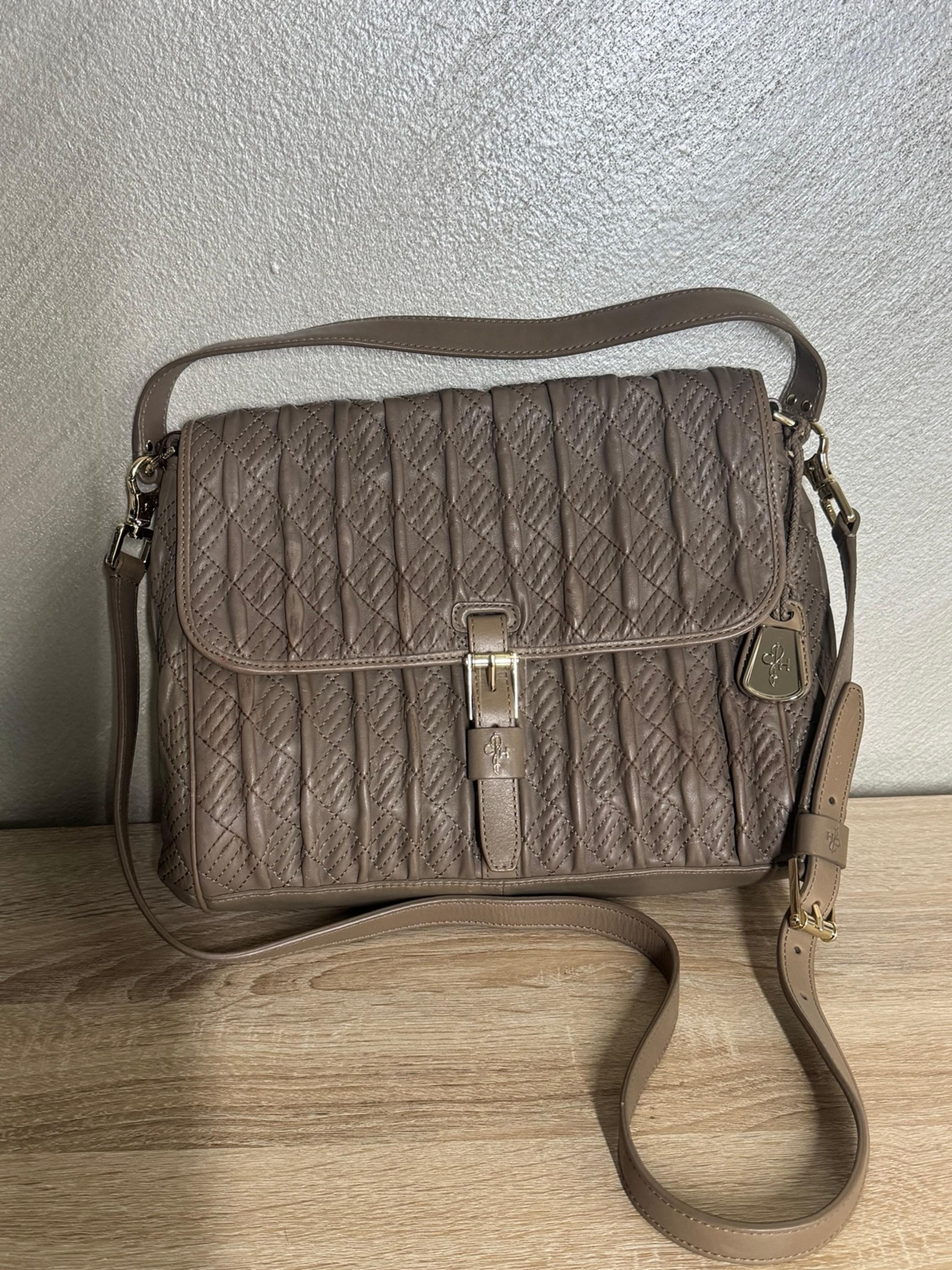 Cole Haan Jenna Women Taupe Leather Shoulder Crossbody Quilt Bag